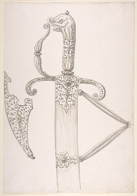 Drawing of Design for Sword Hilt and Tip of Scabbard (Dolphin-Head Grip)