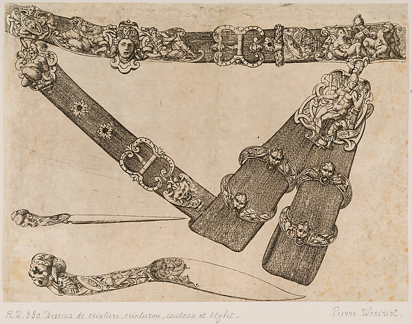 Design for a Sword-belt, Knife, and Stylus by Pierre Woeiriot de Bouzey II, The Metropolitan Museum of Art