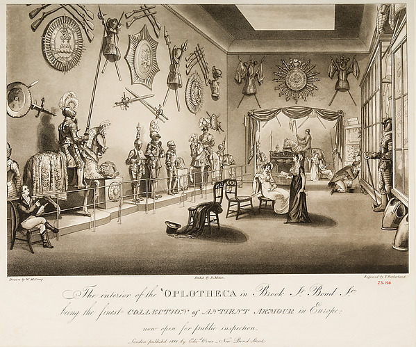 The interior of the Oplotheca in Brook St. Bond St. being the finest Collection of Antient Armour in Europe, now open for public inspection