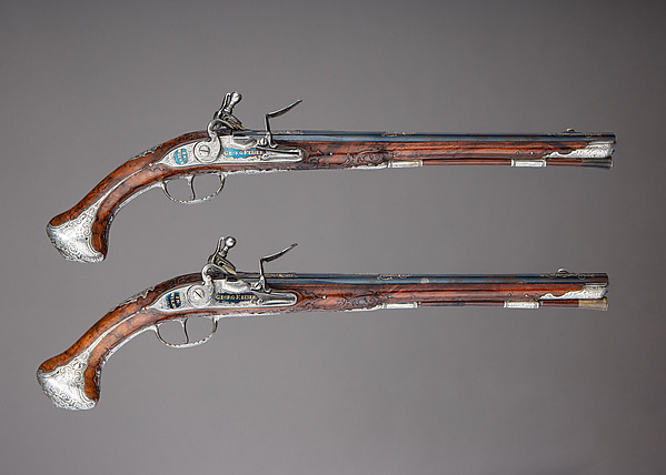 Pair of Flintlock Holster Pistols with the Arms of Liechtenstein