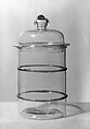 Covered Jar, Free-blown non-lead colorless and blue glass, American