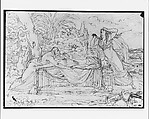 Panthea Stabs Herself beside the Corpse of Abradatas, After Benjamin West (American, Swarthmore, Pennsylvania 1738–1820 London), Brown ink, ink washes, and black chalk on white laid paper, American