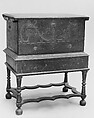 Chest-on-frame, Painted yellow poplar, chestnut, birch, ash, oak,
white cedar, American