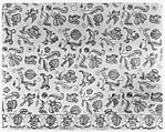 Embroidered bed curtain, Cotton/linen embroidered with wool thread, British