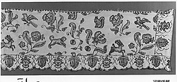 Embroidered bed curtain, Cotton/linen embroidered with wool thread, British