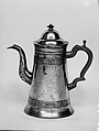 Teapot, Samuel Simpson, Pewter, wood, American