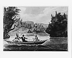Two Indians and a White Man in a Canoe, Pavel Petrovich Svinin (1787/88–1839), Watercolor and graphite on white wove paper, American