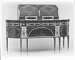 Sideboard, Mahogany, satinwood, silver, copper, verre églomisé with yellow poplar, white pine, mahogany, American
