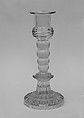 Candlestick, Lacy pressed glass, American