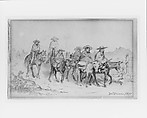 Mexicans Travelling in the Desert, Frederick Warren Freer (American, Kennicott&#39;s Grove, Illinois 1849–1908 Chicago, Illinois), Graphite and colored wax pencil on tan wove paper, American