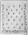 Enbroidered bed curtain, Sarah Noyes Chester (1722–1797), Linen embroidered with wool, American