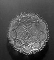 Sauce Dish, Lacy pressed opalescent glass, American