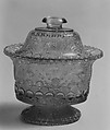 Covered Sugar Bowl, Lacy pressed glass, American