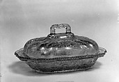 Covered Vegetable Dish, Lacy pressed glass, American