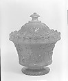 Covered Sugar Bowl, Providence Flint Glass Works American, Lacy pressed glass, American