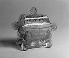 Covered Salt, Lacy pressed glass, American