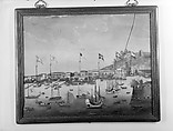 View of the Harbor at Canton, Oil on glass