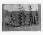 View through Poplars, Arthur B. Davies (American, Utica, New York 1862–1928 Florence), Pastel on blue paper, American