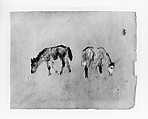 Two Horses Grazing, Arthur B. Davies (American, Utica, New York 1862–1928 Florence), Pastel on dark tan wove paper, American