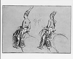 Two Equestrian Figures, Possibly a Study for "George IV,  Prince of Wales", John Singleton Copley (American, Boston, Massachusetts 1738–1815 London), Black chalk and white-chalk heightening on blue wove paper, American
