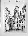 Rio e Campanile San Martino, Venice, Andrew Fisher Bunner (1841–1897), Pen and black ink on off-white wove paper, American