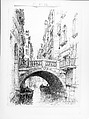 Ponte dei Baretteri, Andrew Fisher Bunner (1841–1897), Black ink and graphite traces on off-white wove paper, American