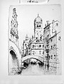 Rio della Fosca and Santa Fosca, Venice, Andrew Fisher Bunner (1841–1897), Black ink and graphite traces on off-white wove paper, American