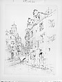 Ogni Santi e San Trovaso, Venice, Andrew Fisher Bunner (1841–1897), Black ink and graphite traces on off-white wove paper, American