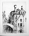 Rio della Sensa, Venice, Andrew Fisher Bunner (1841–1897), Black ink and graphite traces on off-white buff paper, American