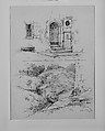 Sheet of Two Sketches of Rothenburg, Germany, Andrew Fisher Bunner (1841–1897), Black ink on light buff laid paper, American