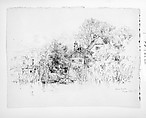 Fisher Houses, Chiem See, Germany, Andrew Fisher Bunner (1841–1897), Black ink and graphite traces on light buff wove paper, American
