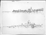 Two Sketches of Venice: San Nicoletto a Lido; Redentorre from Lido, Andrew Fisher Bunner (1841–1897), Black ink on off-white wove paper, American