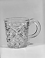 Whiskey Mug, Pressed glass, diamond thumbprint, American