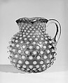 Hobnail Pitcher, Hobbs, Brockunier and Company  American, Pressed cranberry, opaque white and colorless glass, American