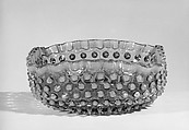 Hobnail Fruit Bowl, Hobbs, Brockunier and Company American, Pressed canberry and opalescent glass, American