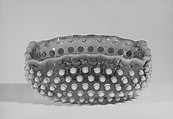 Hobnail Fruit Bowl, Hobbs, Brockunier and Company American, Pressed cranberry and opaque white glass, American