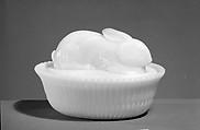 Figure Dish, McKee and Brothers  American, Pressed opaque white glass, American