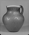 Pitcher, Blown spangled orange, white opaque and amber glass, mica flecks, American