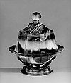 Covered butter dish, Challinor, Taylor and Company American, Pressed purple marble glass, American