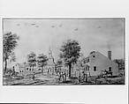 Brooklyn, Long Island (View of the Village Green), Watercolor, pen and black in on off-white laid paper, American