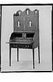 Desk and bookcase, Mahogany, satinwood, holly, verre églomisé with cedar, pine, American