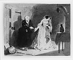 Interior Scene with Old Woman, Young Girl, and Cat (from Cropsey Album), Pen and ink, ink washes, graphite, and sgraffito on white wove paper, American