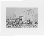 Scene at Margate, Benjamin West (American, Swarthmore, Pennsylvania 1738–1820 London), Pen, brown ink, and white chalk on blue laid paper, American