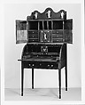 Desk and bookcase, Mahogany, satinwood, holly, verre églomisé with cedar, pine, American