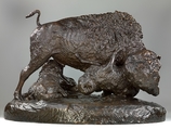 Buffalo and Wolves, Edward Kemeys (American, Savannah, Georgia 1843–1907 Washington, D.C.), Bronze, American