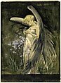 Fairy in Irises, Dora Wheeler (1856–1940), Watercolor, gouache, and graphite on off-white thick wood pulp wove card, American