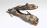 Halibut Hook, Wood, plant fiber, native-tanned skin ties, string, Tlingit