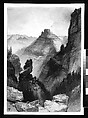 The Grand Canyon: Head of the Old Hance Trail, Thomas Moran (American (born England), Bolton, Lancashire 1837–1926 Santa Barbara, California), Watercolor, pen and black ink, gouache, and graphite underdrawing on light gray wove paper, American