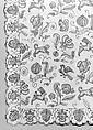 Embroidered bed curtain, Cotton/linen embroidered with wool thread, British