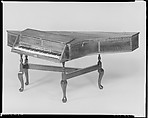 Bentside spinet, John Harris (active ca. 1730–69), Mahogany, mahogany veneer, white oak,
birch, maple, cherry, white cedar, white pine, American